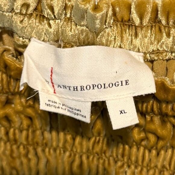 ANTHROPOLOGIE NWOT Balloon Puff-Sleeved Smocked Velvet Square Neck Top Gold XL - Picture 4 of 6